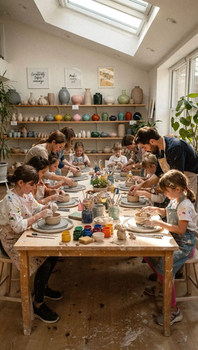 Group of diverse individuals collaborating on creative projects.